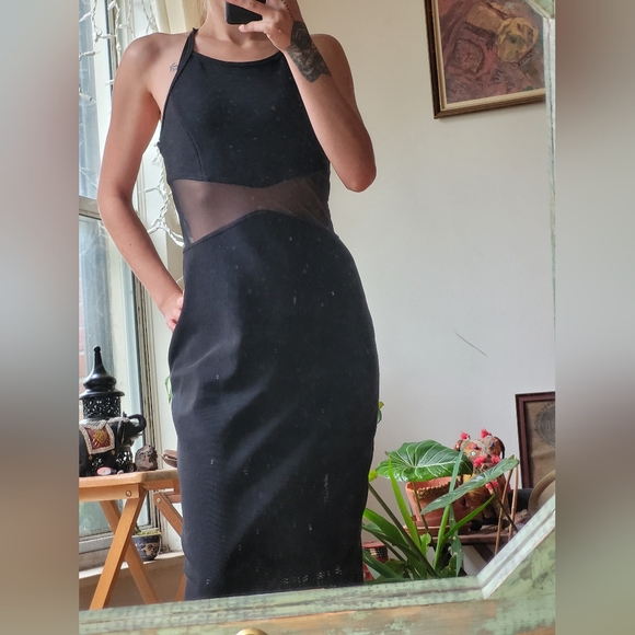 Vintage Y2k Rampage maxi sheer waist halter neckline black dress size 9 - Picture 2 of 7
